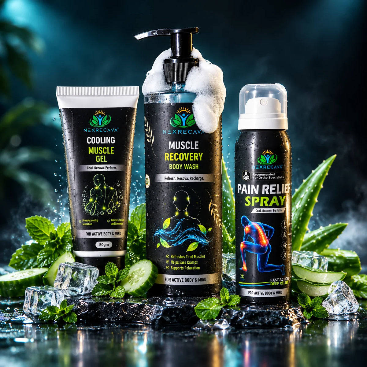 Combo 1 (Muscle Recovery Body Wash + Cooling Gel + Spray)